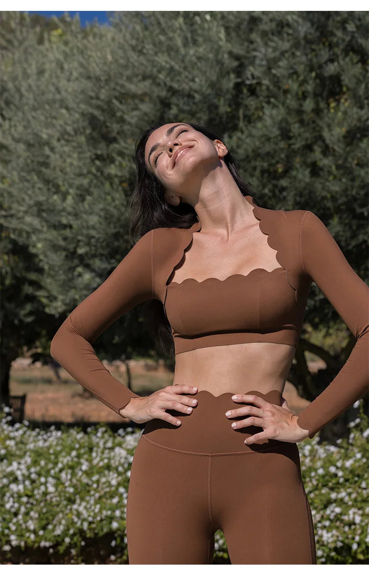 Black Square Neck Tight High Elastic Skinny Yoga Sports Long Sleeves Fashion Compression Pants Fitness Leggings Workout Tights