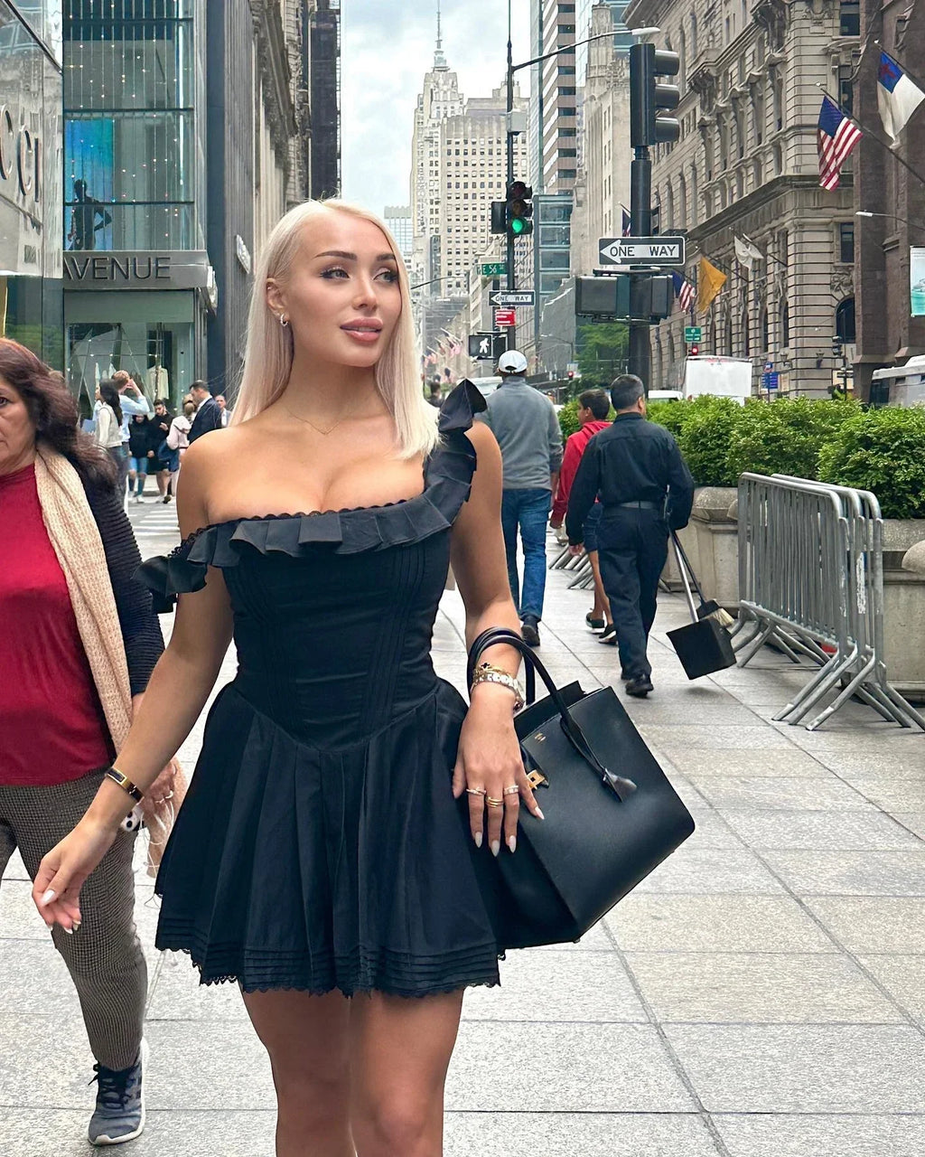 Bella Black Square Neck Pleated Mini Dress