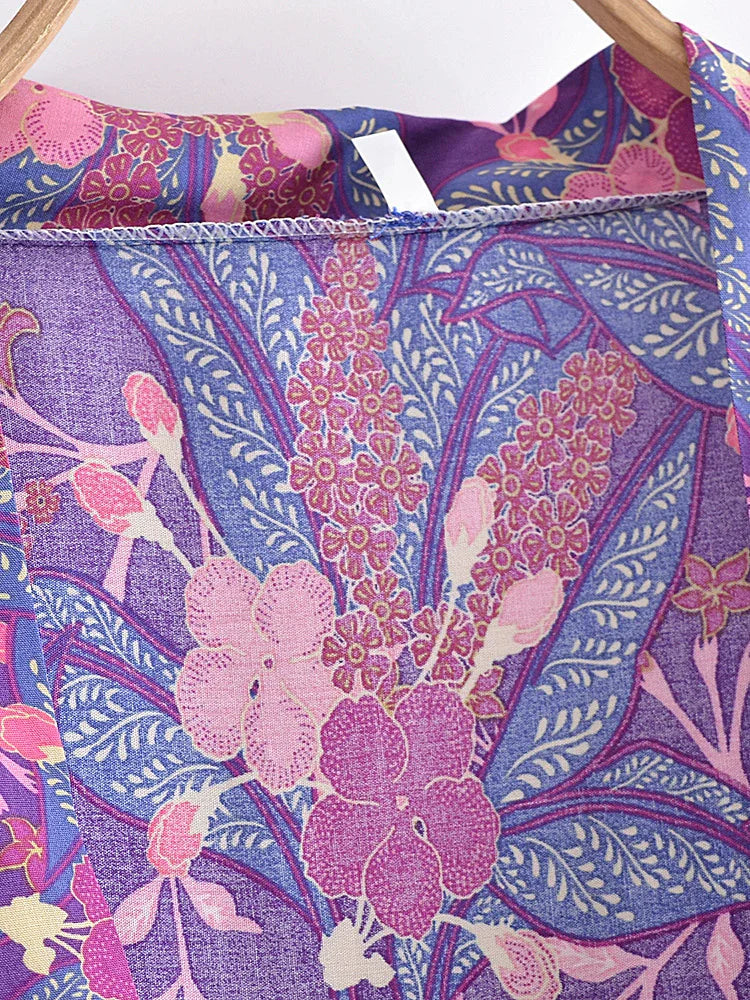 Purple Passion Floral Boho Short Kimono Dress