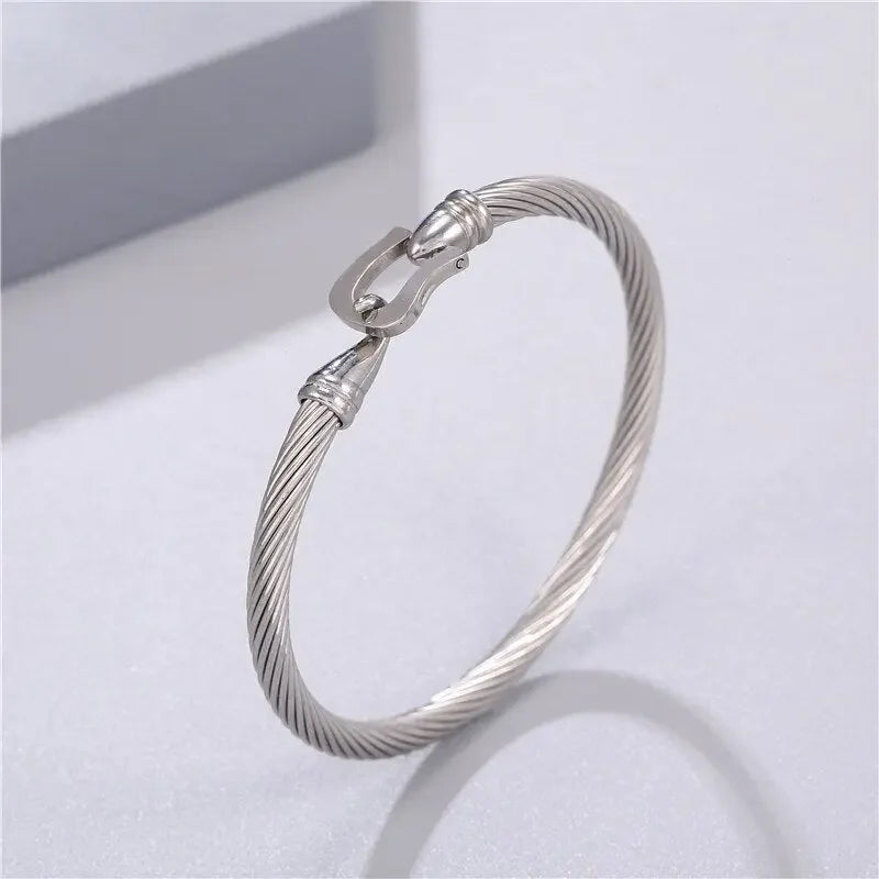 Stainless Steel Gold Color Bangle Bracelets Luxury Brand Stylish Mesh Bangle for Women Men Decoration Jewelry Accessory Gift
