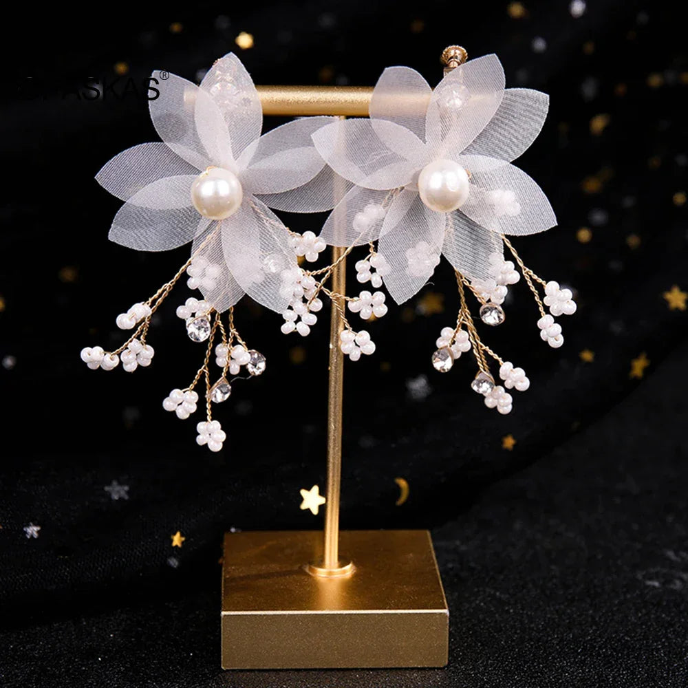 Tiaras Earring Sets Wedding Hair Accessories For Women Flower Rhinestone Pearl Headbands Dangler Princess Bridal Crowns Jewelry LUXLIFE BRANDS