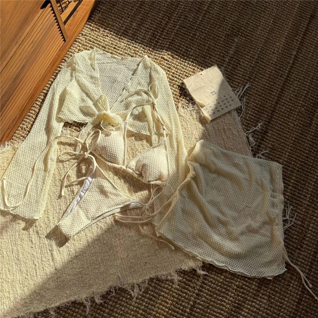 2025 Long Sleeve With Skirt Halter Bikini Women Swimwear Female Swimsuit Four-pieces Bikini set Bather Bathing Suit Swim V6358