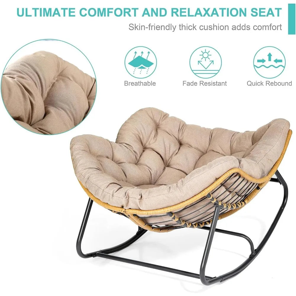 Outdoor Rocking Chair, with A Load Capacity of Up To 450 Pounds, Rattan Wicker Lounge Chair, Garden Chair