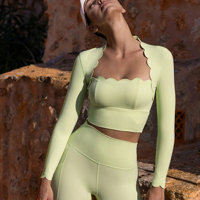 Black Square Neck Tight High Elastic Skinny Yoga Sports Long Sleeves Fashion Compression Pants Fitness Leggings Workout Tights