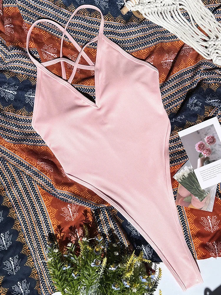 Sexy Criss Cross Backless Female Swimwear One Piece Swimsuit Women Extreme String Thong Monokini High Cut Bathing Suit Swim Lady