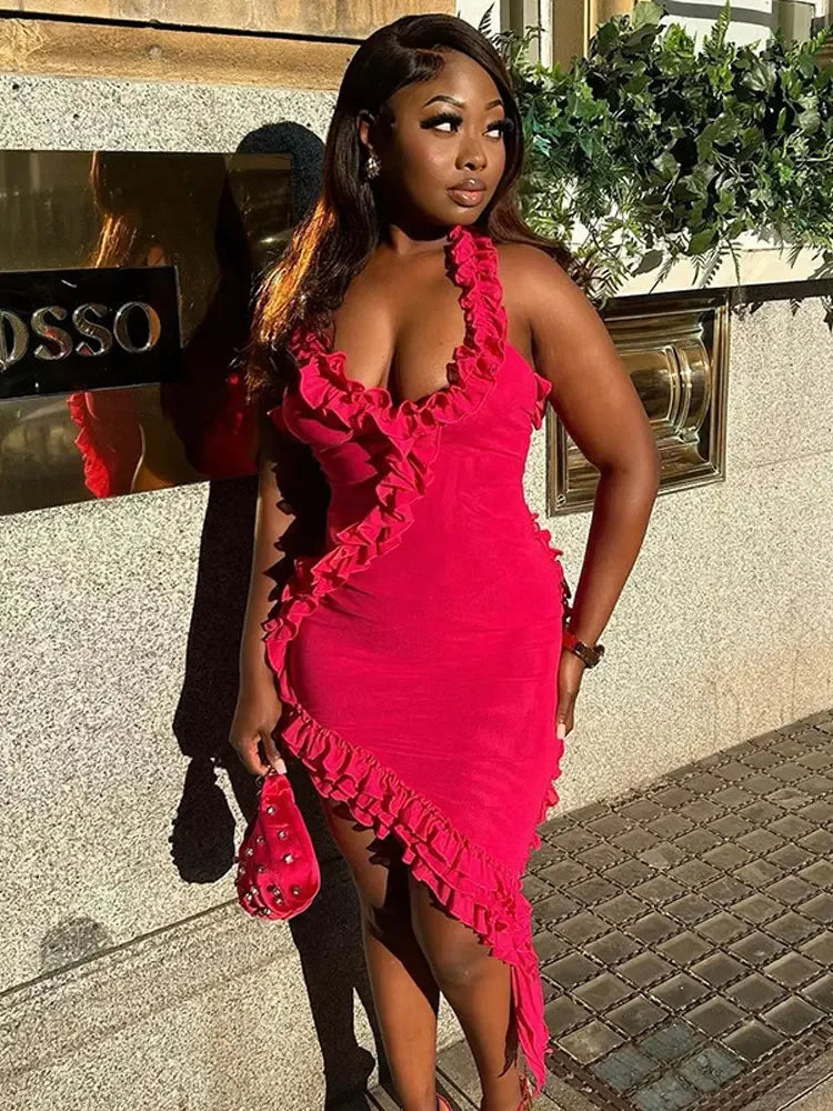 Dazzling Ruffle Evening Dress LUXLIFE BRANDS