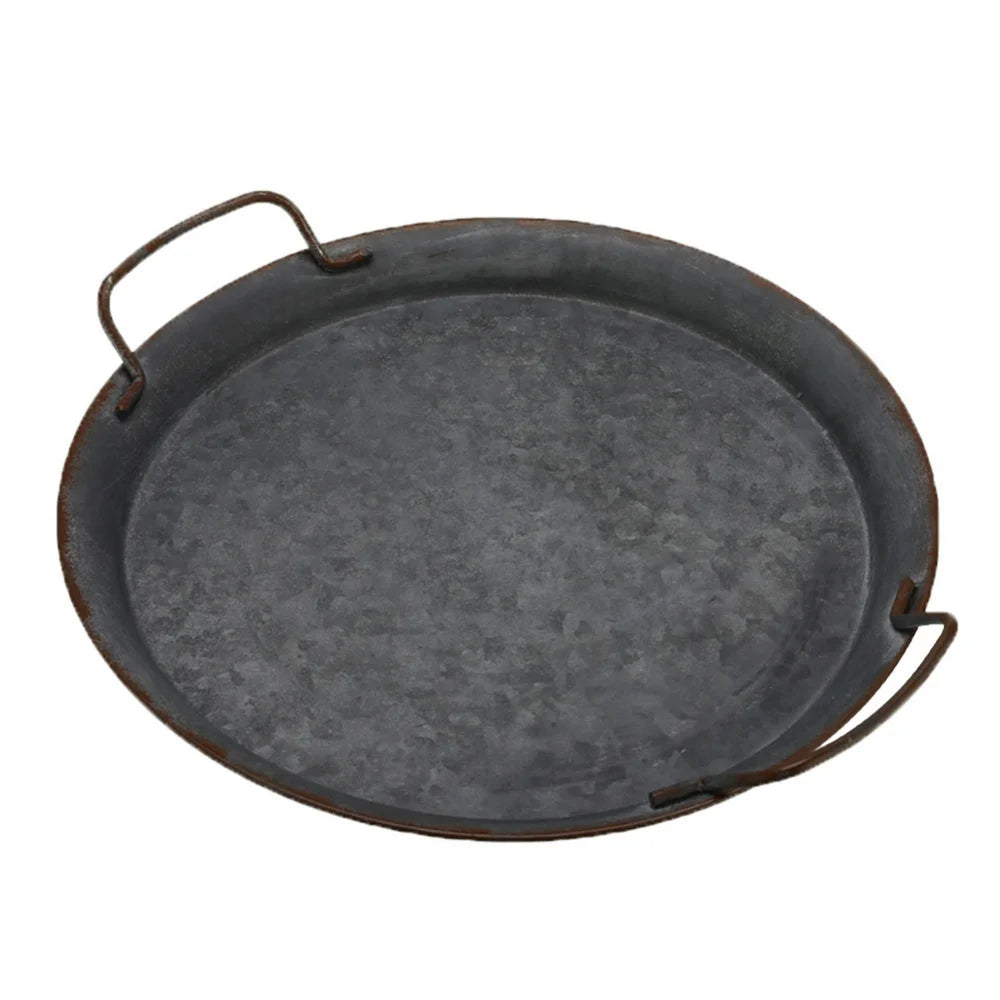 Metal Iron Tray round Jewelry Organiser Candle Plate Tray Home Decoration Garden Restaurant Serving Tray with Handles