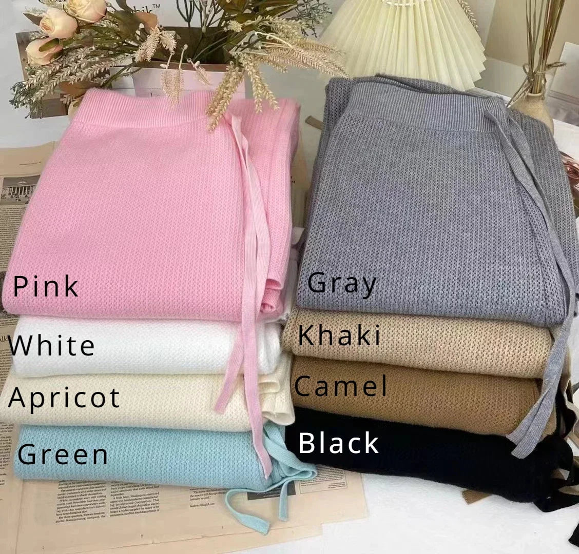 2023 Slim Simple Knit Wide-leg Pants Women's Autumn and Winter High-waisted Moped Pants Thick Casual Pants Straight Luxlife Brands