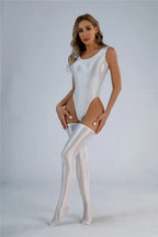 Women Candy Color Oil Glossy Elastic Bodysuit Bodycon Rompers One-piece Swimsuit Silky Tights Satin Backless Shaper Sexy Leotard Luxlife Brands
