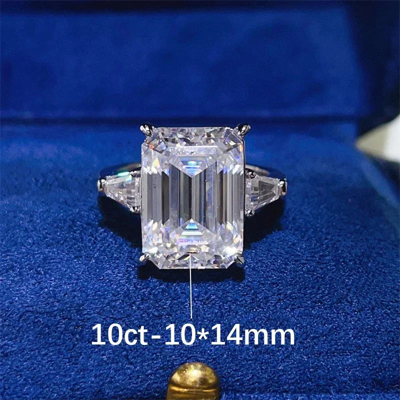 BXINY 5/10CT Emerald Cut All Moissanite Rings S925 Silver Baguette 3-Stone Diamond Women Men GRA Certified Wedding Bands Jewelry