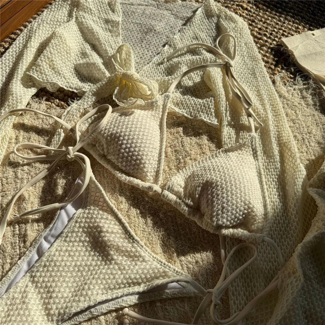 2025 Long Sleeve With Skirt Halter Bikini Women Swimwear Female Swimsuit Four-pieces Bikini set Bather Bathing Suit Swim V6358