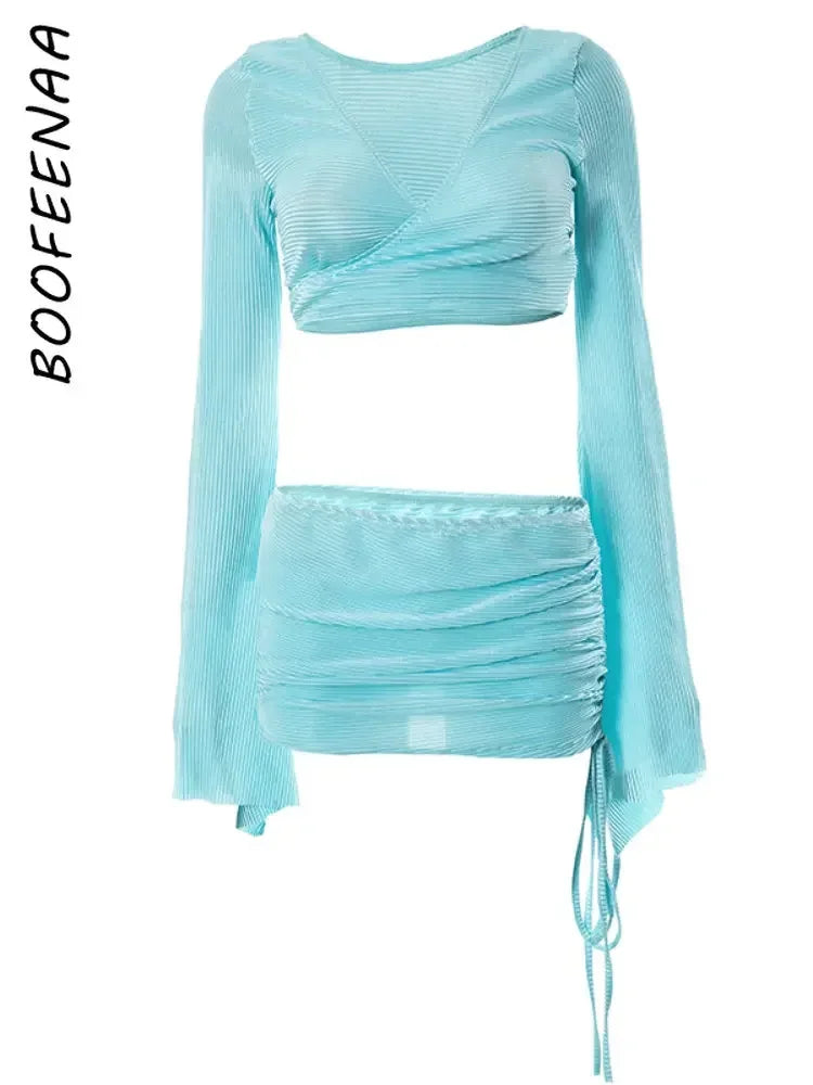 Destiny Beach Club Flared Long Sleeve Top & Skirt Set LUXLIFE BRANDS