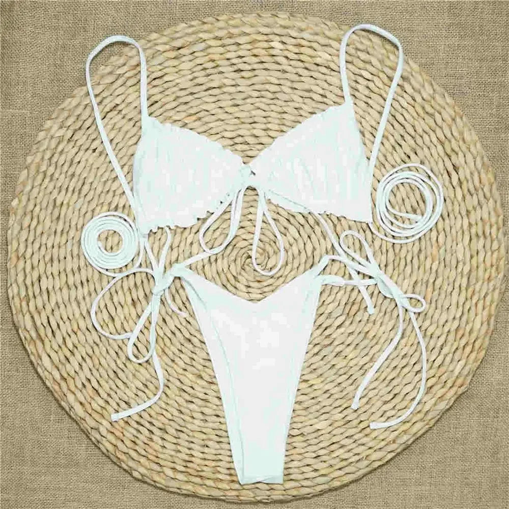 Bikinis 2025 Woman 3 Colors Sexy Ruffled Frilled Bikini Women Swimwear Female Swimsuit Two-piece Bikini set Lace Up Bathing Suit