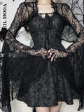 Women Black Lace Shrug Bolero Short Flare Sleeve Cropped Jacket Shrug for Wedding Evening Prom Gothic Costumes Aesthetic Tops