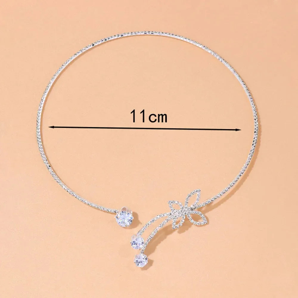 Exquisite Rhinestone Adjustable Open Butterfly Collar Torques Jewelry for Women Crystal Round Choker Necklace Bangle Accessories LUXLIFE BRANDS