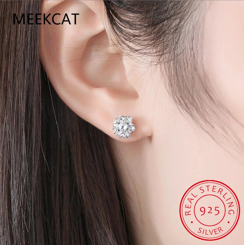 Moissanite Diamond Stud Earrings 18K White Gold Plated Silver Flower Eearring for Brilliant Moissanite Party Jewelry