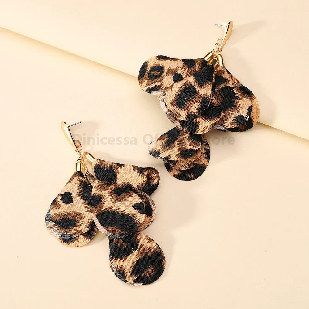 Boho Fashion Elegant Leopard Flower Long Tassel Dangle Earrings For Women Luxury Designer Wedding Party Jewelry Ear Accessories