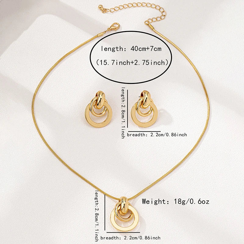 Metal Round Wire Post Earrings Pendant Necklace Set For Women Fashion Jewelry Punk Styles Trendy Daily Accessories Gifts MQ505 Luxlife Brands