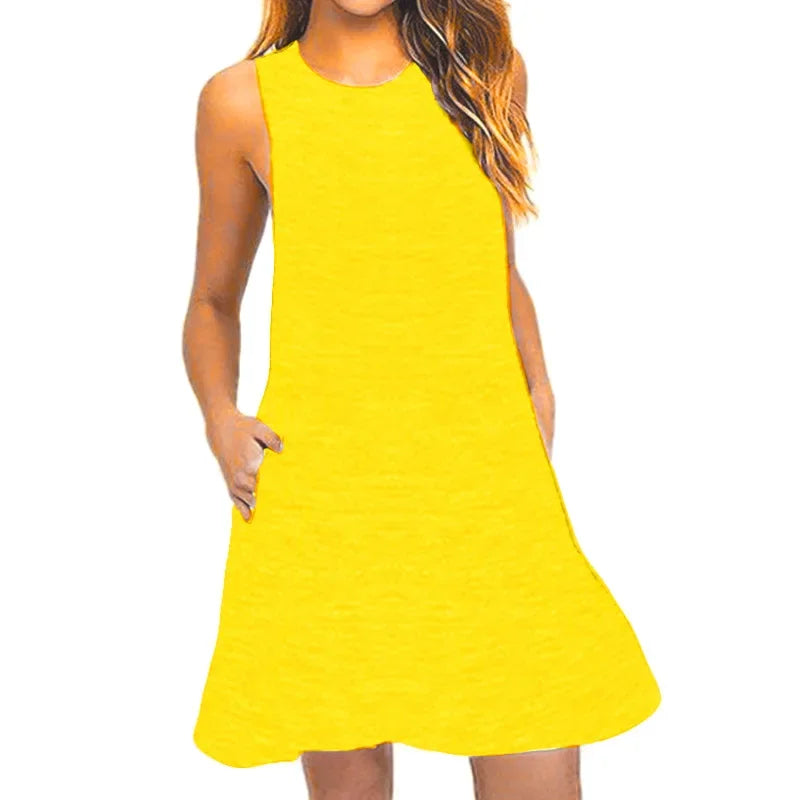 Women's Summer Casual Swing T-Shirt Dresses Beach Cover Up With Pockets Plus Size Loose T-shirt Dress - LUXLIFE BRANDS