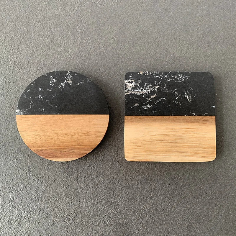 Handcrafted Marble & Handcrafted Acacia Wood Coaster 1pc