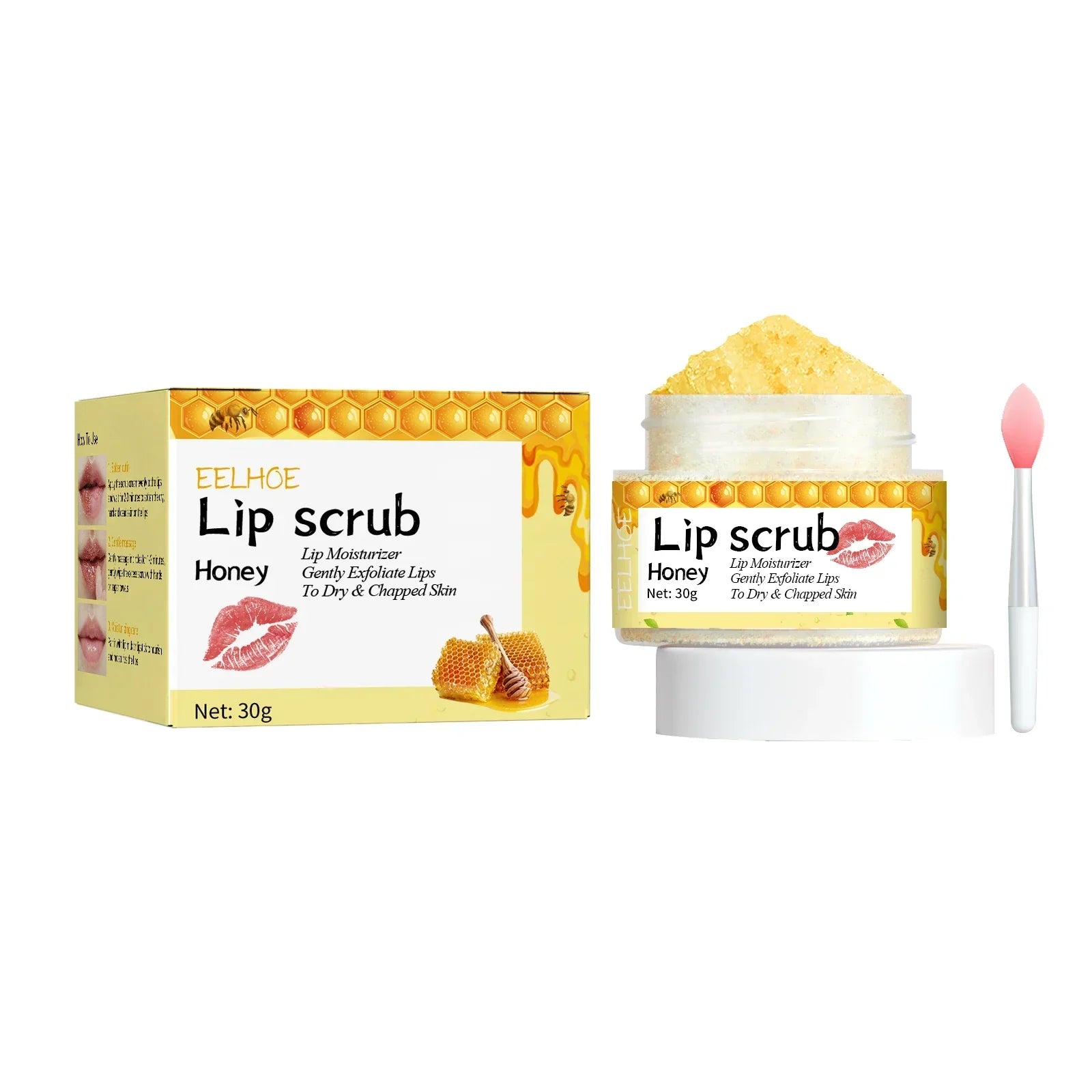 30g Honey Lip Scrub Softening Keratin Removing Dead Skin Preventing Dryness Fading Lip Wrinkles Moisturizing Lip Care Products