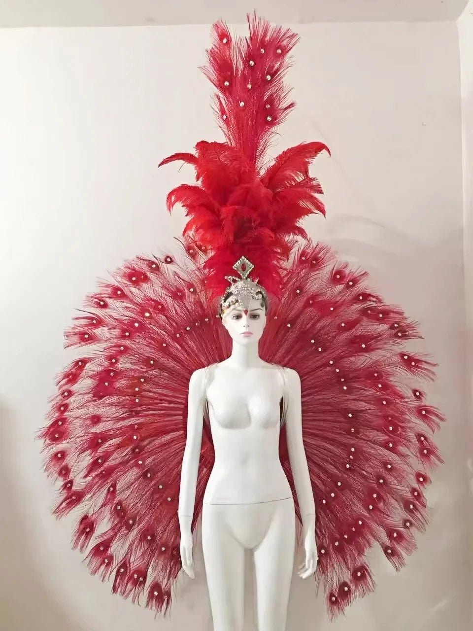 Showgirl Feather Backpiece and Rhinestone Headdress Set