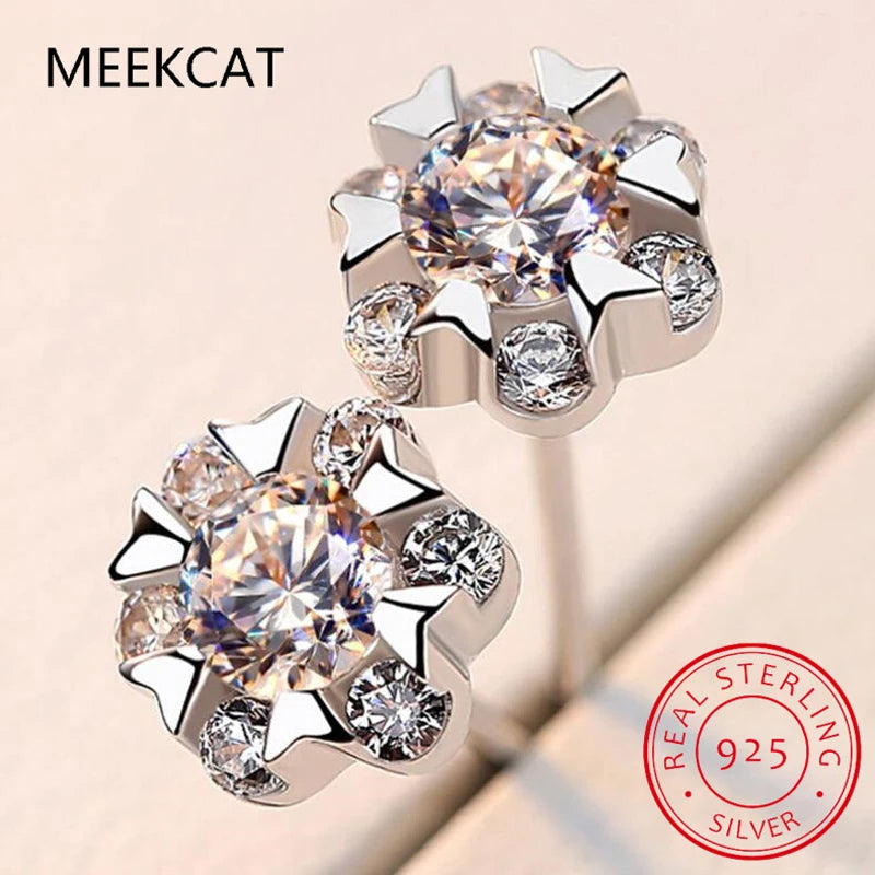 Moissanite Diamond Stud Earrings 18K White Gold Plated Silver Flower Eearring for Brilliant Moissanite Party Jewelry