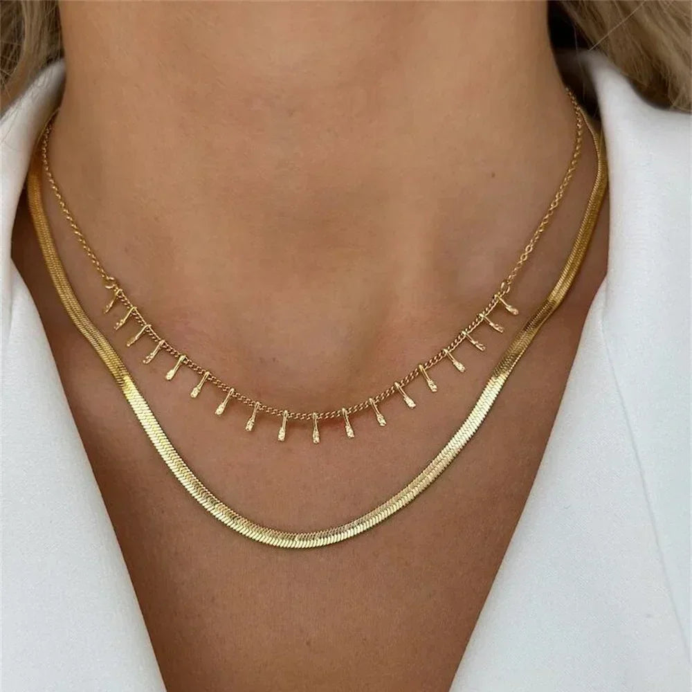 Simple Boho Fashion Metal Bead Chain Heart Shape Pendant Necklace For Women Female Vintage Punk Choker Jewelry Gift New