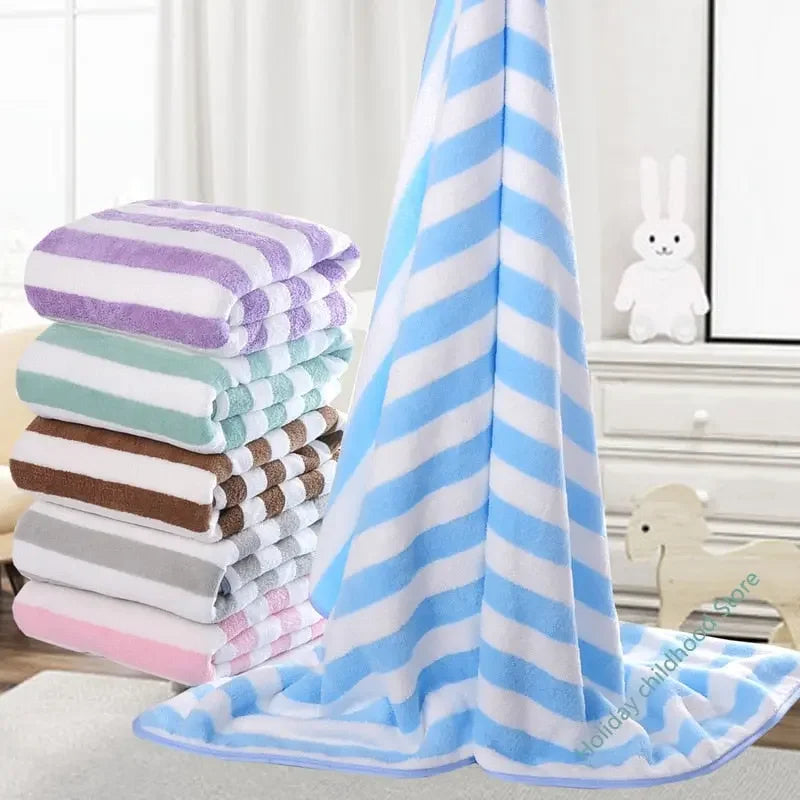 Hotel beauty salon quick-drying beach towel home soft absorbent face towel striped coral fleece bath towel