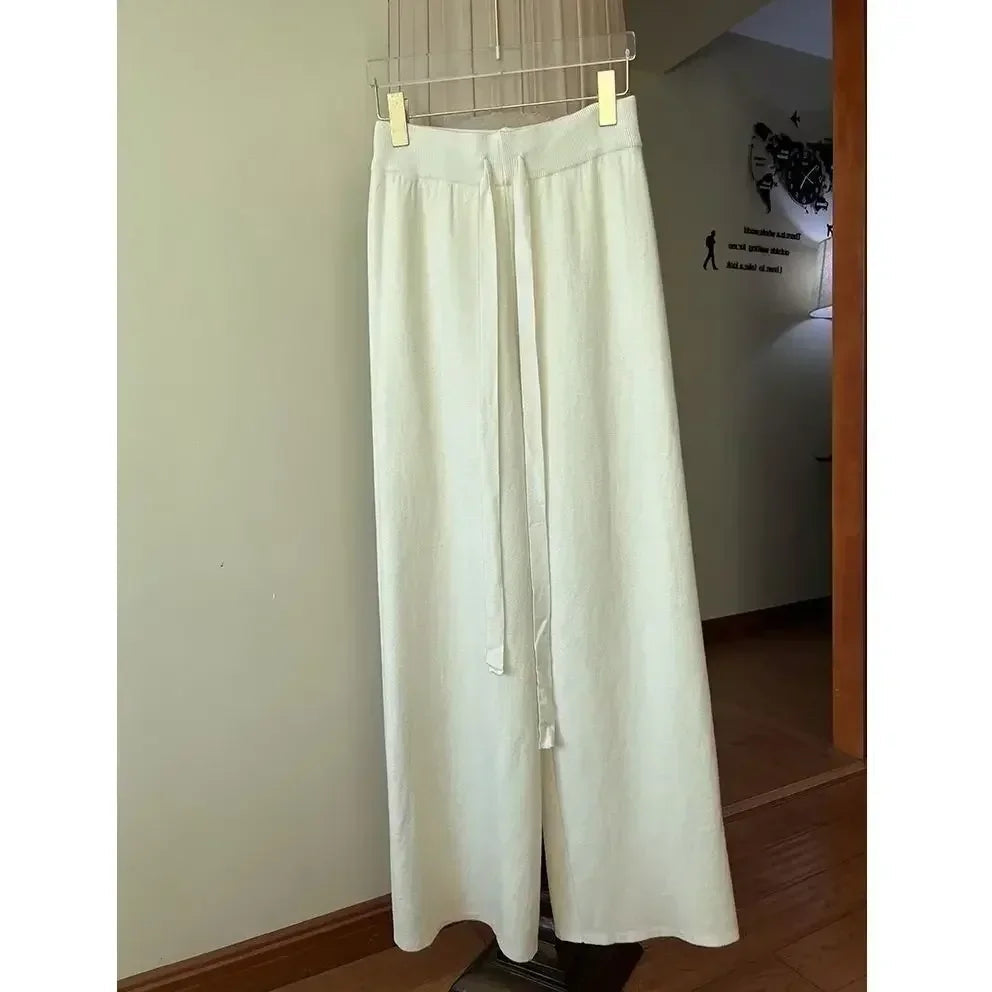 2023 Slim Simple Knit Wide-leg Pants Women's Autumn and Winter High-waisted Moped Pants Thick Casual Pants Straight Luxlife Brands