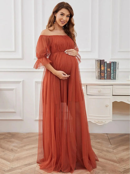 Maternity Tulle Chiffon Long Dress