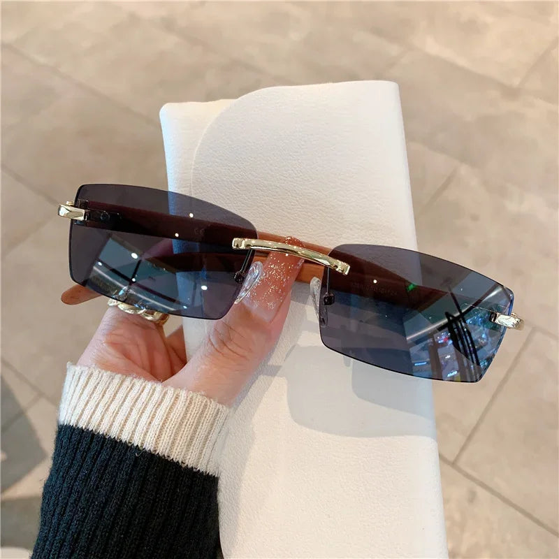 KAMMPT Rimless Sunglasses For Men Women Wooden Pattern Luxury Brand Retro Sun Glasses Fashion Shades UV400 Travel Outdoor Luxlife Brands