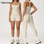 Hearuisavy 2Pcs Woman's Sports Set Naked-Feel Racerback Sports Tops Gym Tank Top Female Breathable High Waist Fitness Yoga Pants Luxlife Brands
