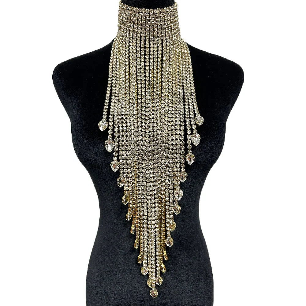 Long Tassel Rhinestone Chain Necklace