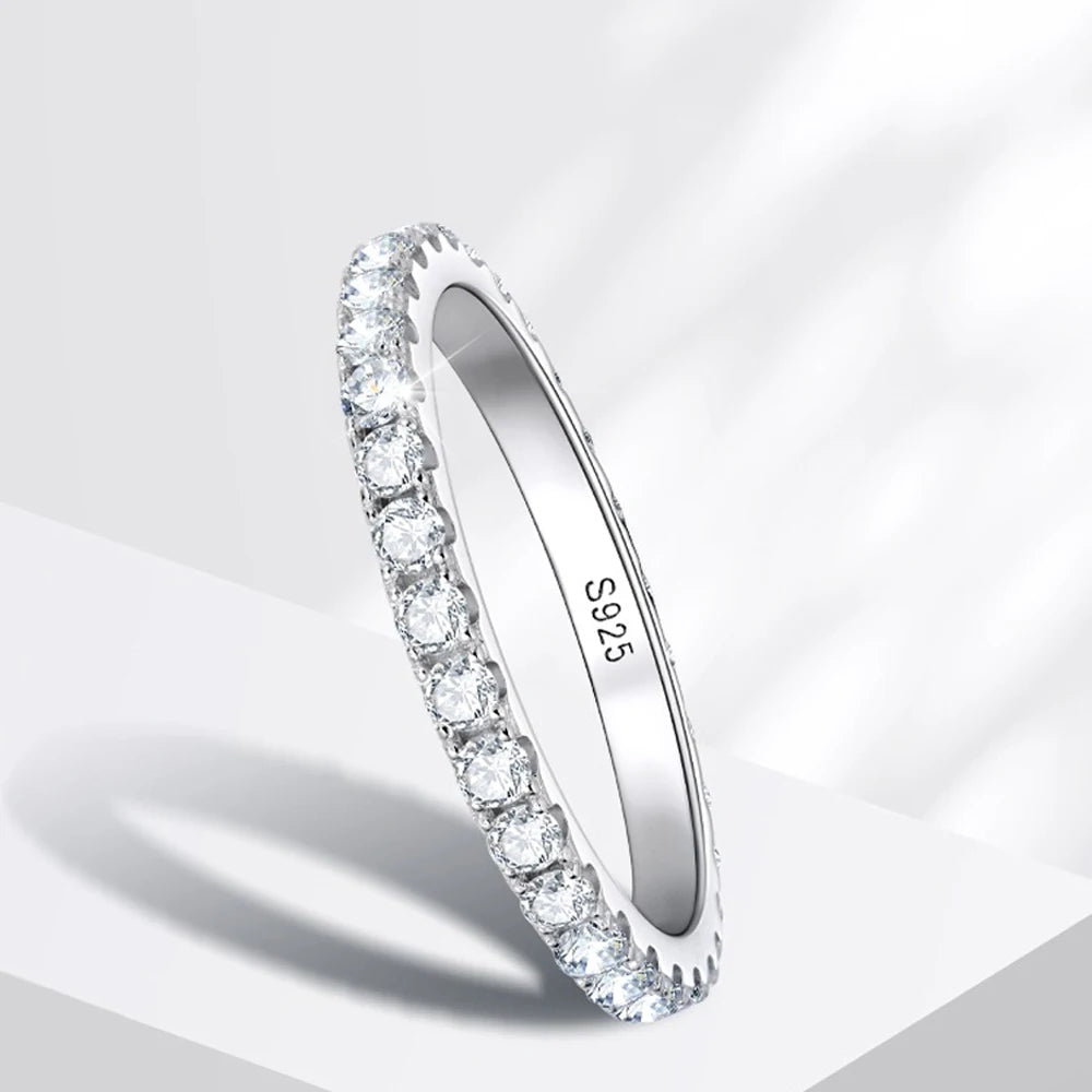 Love 2mm D Color Moissanite Ring 925 Sterling Sliver Solid 18k White Gold Eternity Band