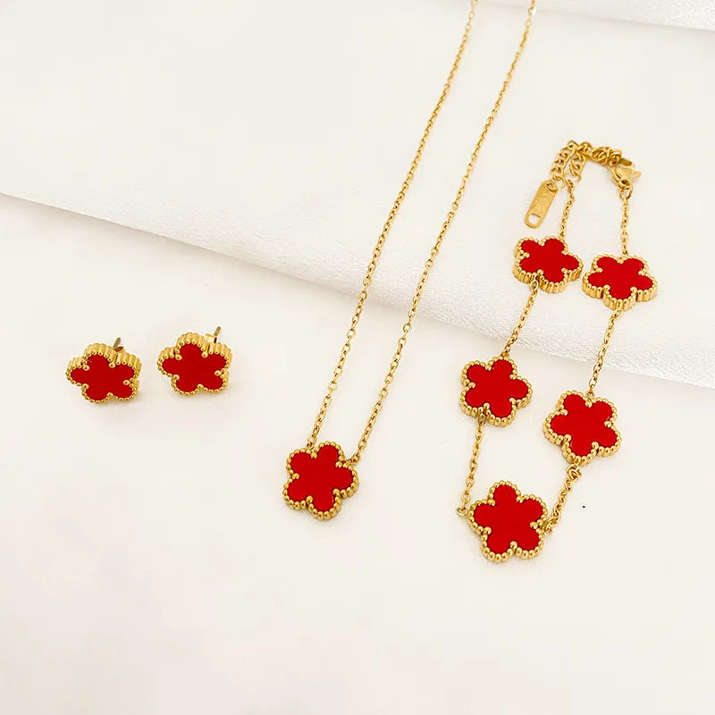 3Pcs Luxury Five Leaf Flower Pendant Necklace Earrings Bracelet for Women Gift Trendy Stainless Steel Jewelry Sets 2023 New LUXLIFE BRANDS