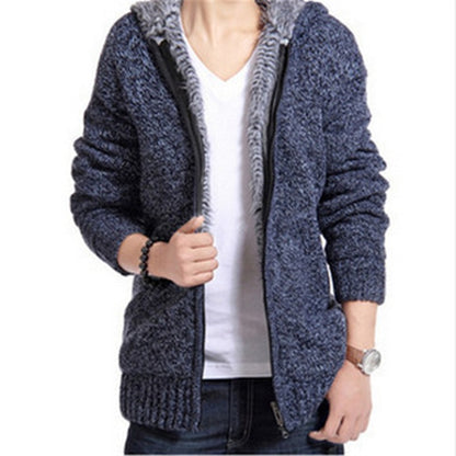 Autumn Winter Men's Thick Sweatercoat Collar Zipper Sweater Coat Outerwear Winter Fleece Cashmere Liner SweatersTurn-down Collar