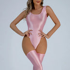 Women Sexy Oil Shiny Bodysuit Strap Solid Swimsuit High Cut Bikini Thong Leotard Thin Smooth Jumpsuit Summer Breath Nightwear Luxlife Brands