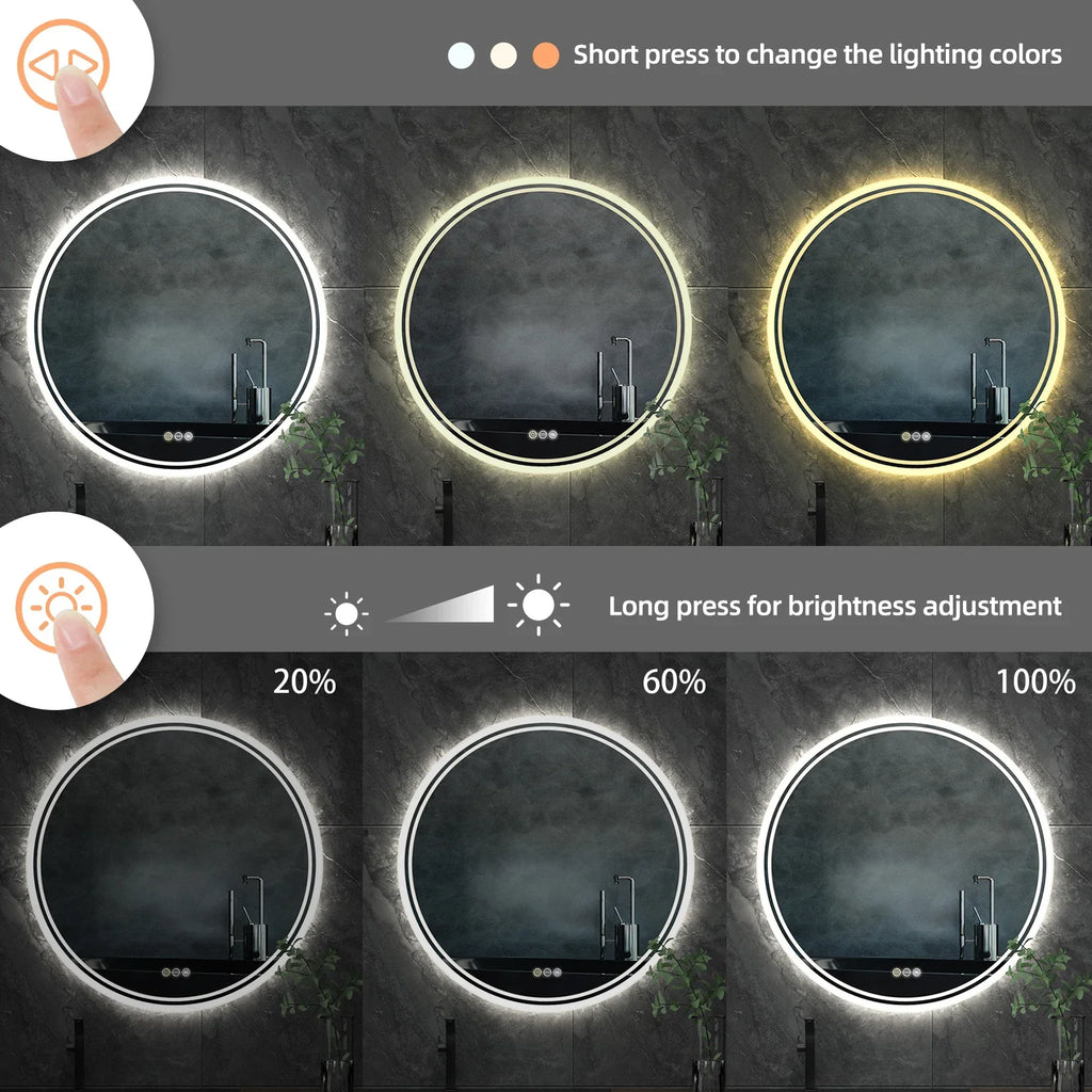 LUVODI Intelligent Illuminate Big Round Mirror for Bathroom Touch Screen Dimmable Anti-fog Bathroom LED Light Mirror LUXLIFE BRANDS