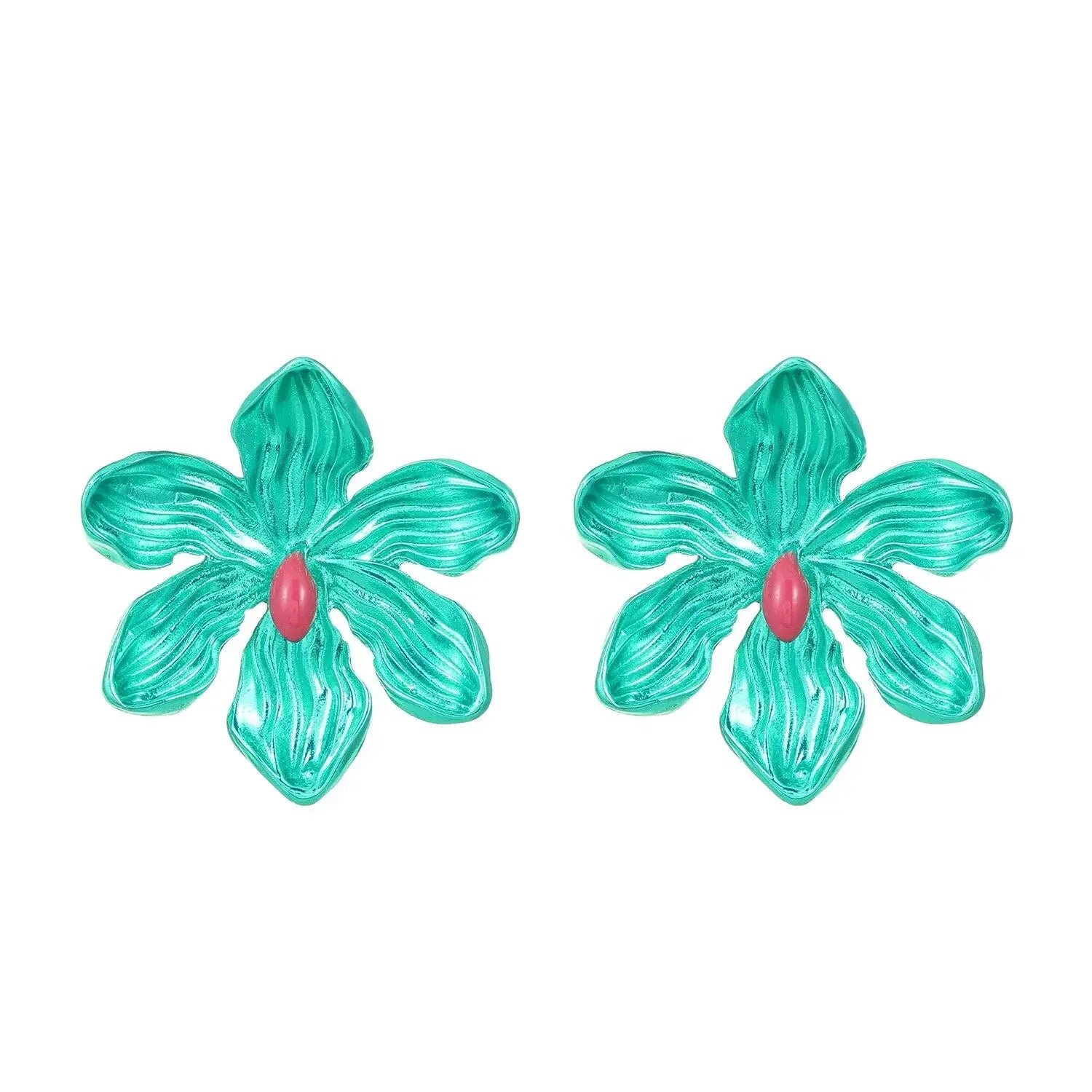 European and American Personality Exaggerated Alloy Flower Barbie Pink Earrings for Wome