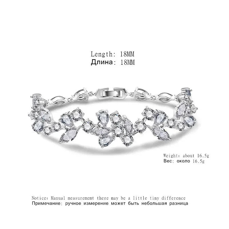 Uilz Luxury Leaf Shaped Bracelet White Gold Color AAA Cubic Zirconia Bracelets Gift for Women Prom Evening Party Jewelry LUXLIFE BRANDS