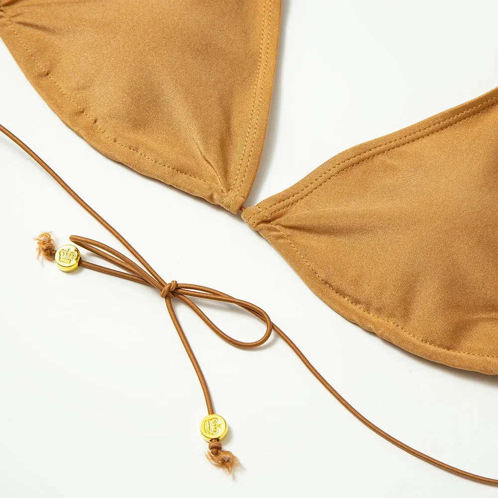 2025 Swimsuits Solid Color Bikini Set Bandage Swimwear Triangle Bathwear New Bathsuit Sexy Bikinis Women's Two Piece Suit Luxlife Brands