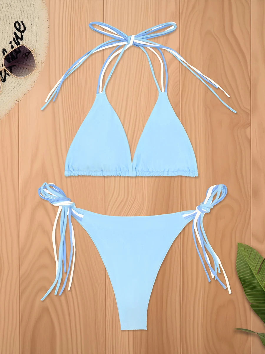 Triangle String Bikini 2025 Women Halter Swimsuit Solid Sexy Swimwear Female Bathers Bathing Swimming Swim Suit Beachwear Luxlife Brands
