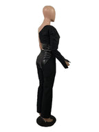 Wmstar Two Piece Set Women Single Long Sleeve Outfit Sexy Bodycon PU Patchwork Top Pants Set Matching Wholesale Dropshpping 2024 Luxlife Brands