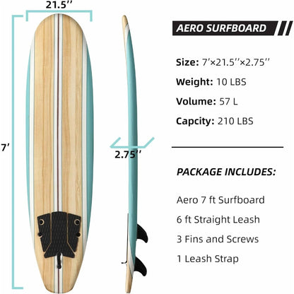 7ft Soft Top Foam Beginner Surfboard for Adults and Kids