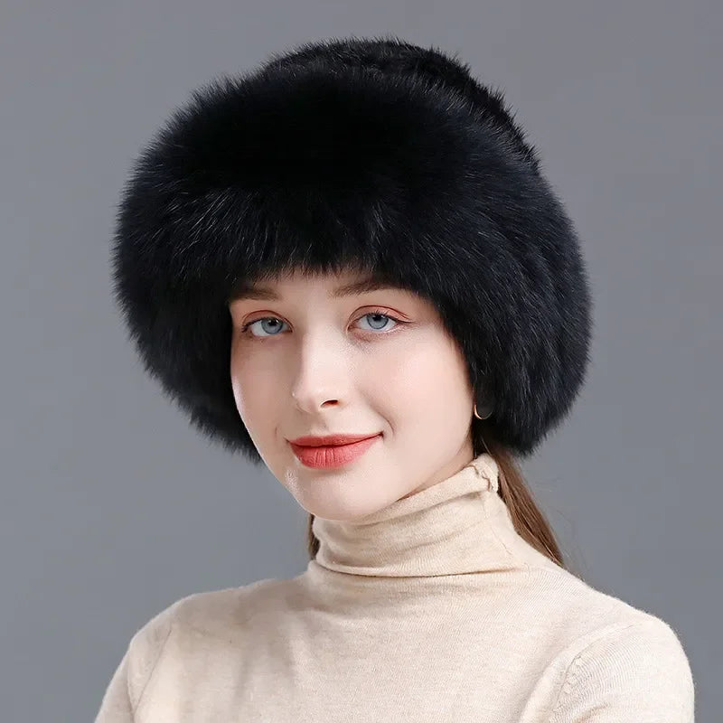 New Genuine Real Natural Knitted Mink Fur Hat Cap Luxury Women Handmade Knit Fashion Winter Headwear Warm Real Fox Fur Beanies LUXLIFE BRANDS