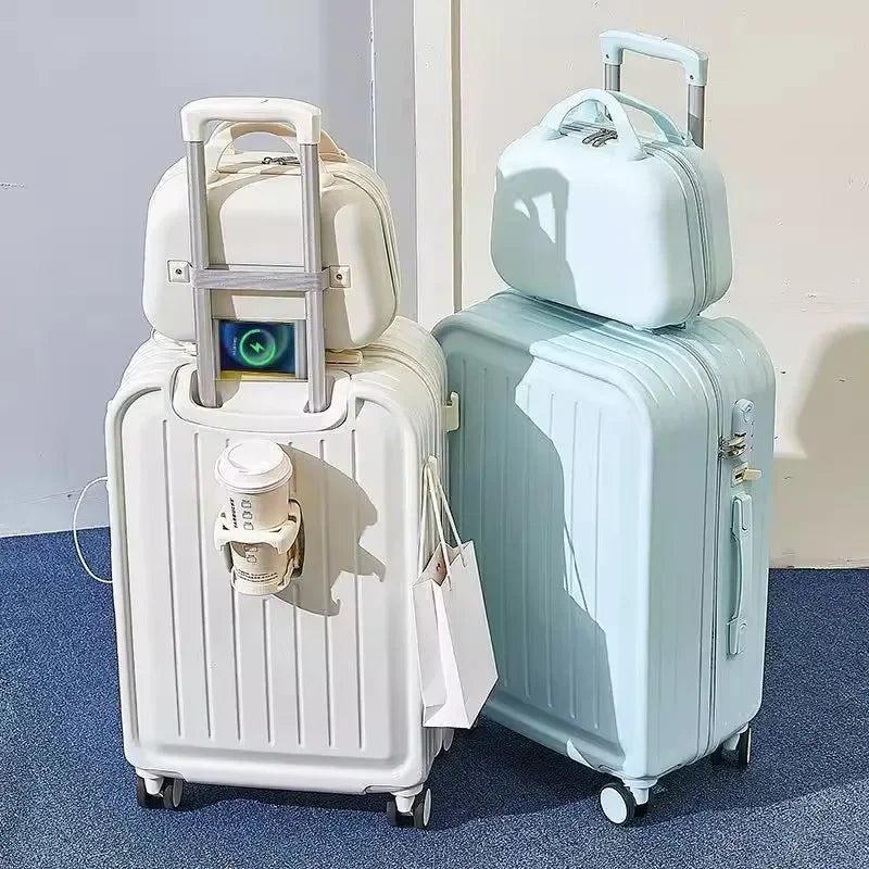Large Pastel Suitcase With USB Charging Port & Cup Holder