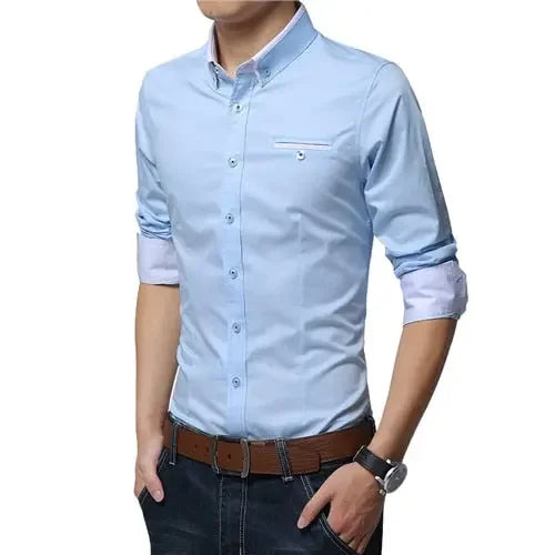 TFETTERS Newest Cotton Men Shirt Casual Shirt Long Sleeve Solid Color Regular Fit Plus Size Men&#39;s Shirts