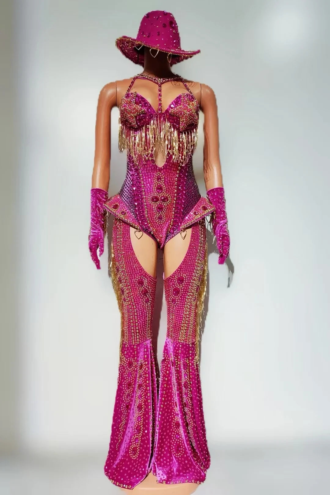 The Stardust Showstopper 4-Piece Rhinestone Ensemble – Luxury Stage Bodysuit & Jumpsuit Set