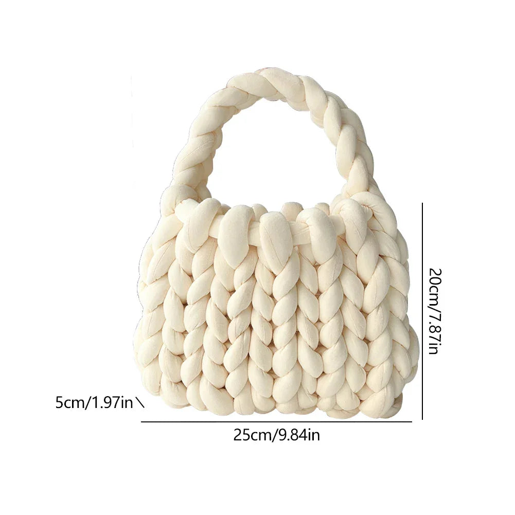 Beach Crochet Handbag Summer Straw Rope Knitting Top-Handle Bag for Women's Icelandic Wool Handmade Clutch Bag Lightweight Totes